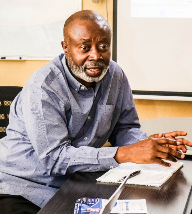 Chido Onumah, the Executive Director of IMCAI addressing the Wole Soyinka Centre for Investigative Journalism (WSCIJ) team